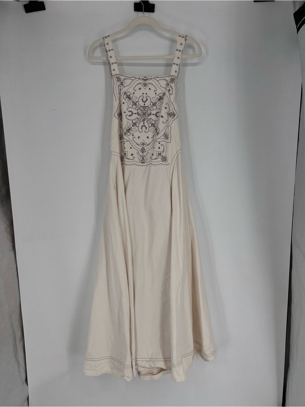 Free People Bali Vienna Cream Gray Embroidered Backless Bow Maxi Dress M - Picture 5 of 13